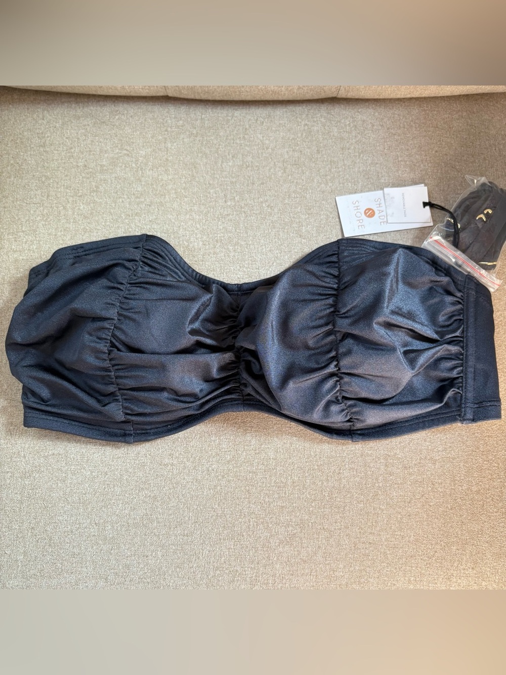 Dark Gray Ruched Bandeau Swim Bikini Top